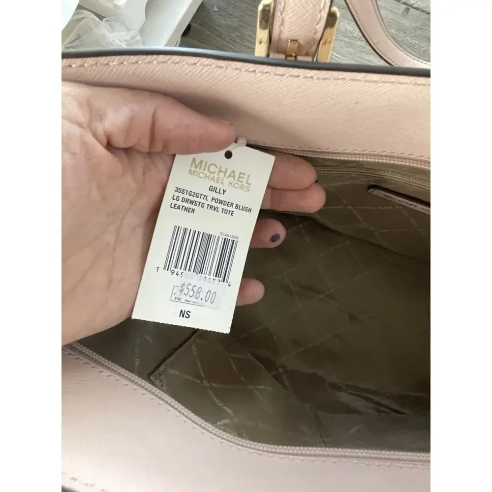MICHAEL KORS GILLY LARGE DRAWSTRING TRAVEL TOTE SHOULDER BAG PINK POWDER BLUSH